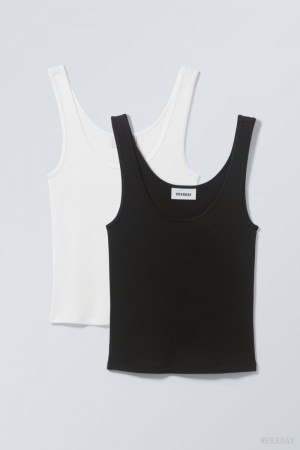 Weekday 2-Pack Open Neck Tank Top Fekete Fehér | JIWY1935