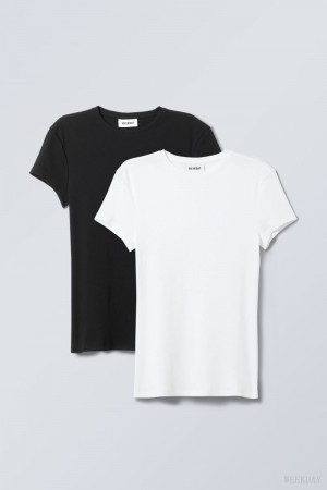 Weekday 2-pack Close Fitted Rib T-shirt Blk & wht | EDRF4107