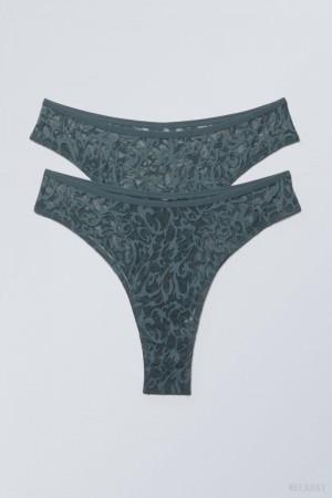 Weekday 2-pack Lucy Mid Derekú Brazilian Briefs Rövidnadrágok Petrol | ISQI8787