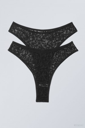 Weekday 2-pack Lucy Mid Derekú Brazilian Briefs Rövidnadrágok Fekete | YMXA2845