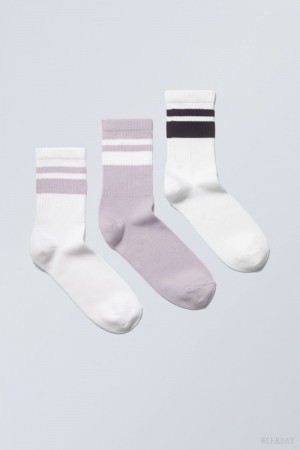 Weekday 3-pack Csíkos Sport Socks Lila Fekete | SSBF8390