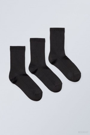 Weekday 3-pack Lova Shiny Socks Fekete | VCNX4504