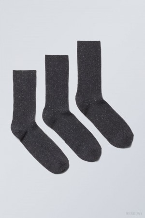 Weekday 3-pack Rib Neps Socks Fekete | BIGN3362