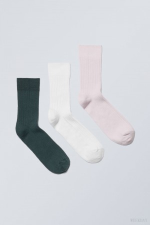 Weekday 3-pack Selma Socks Kék Fehér Rózsaszín | FCYM7779