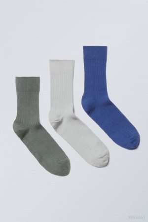 Weekday 3-pack Selma Socks Kék Szürke Zöld | TGMU3988