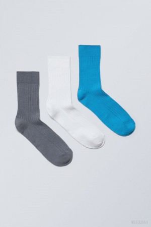 Weekday 3-pack Selma Socks Kék | FDMJ3982