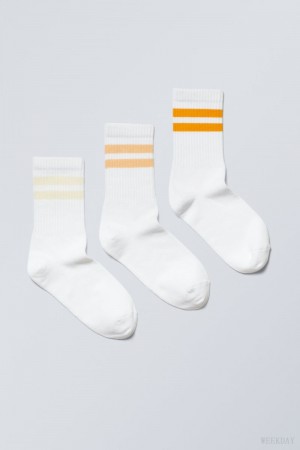 Weekday 3-pack Sport Csíkos Socks Sárga | GSGP2349