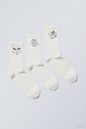 Weekday 3-pack Sport Grafika Socks Doodle Guys | CXPT7926