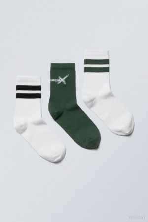 Weekday 3-pack Sport Grafika Socks Zöld Fekete | ANIB9164