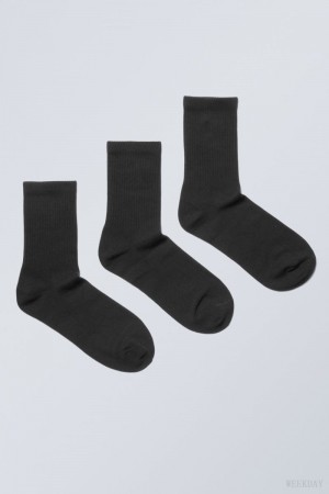 Weekday 3-pack Sport Socks Fekete | RJUP2368