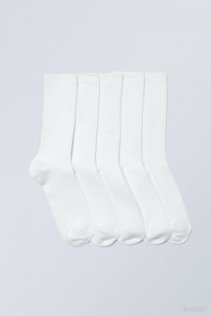 Weekday 5-pack Rib Socks Fehér | QMOE0804