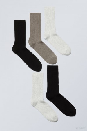 Weekday 5-pack Rib Socks Mole Mix | YVTO0205