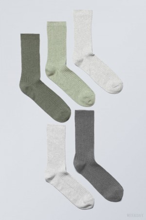 Weekday 5-pack Rib Socks Zöld | SFGT4712