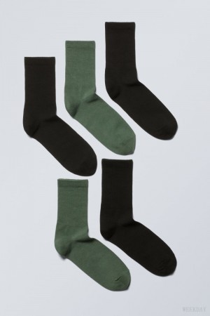 Weekday 5-pack Sport Socks Fekete Zöld | RDSM1889