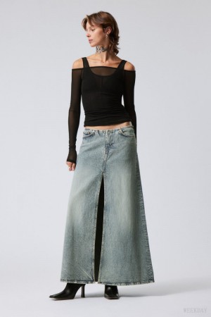 Weekday Anaheim Long Denim Skirt Kék | UROX9592