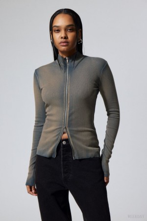 Weekday Anja Zip Turtleneck Longsleeve Top Türkiz | SLMX1620