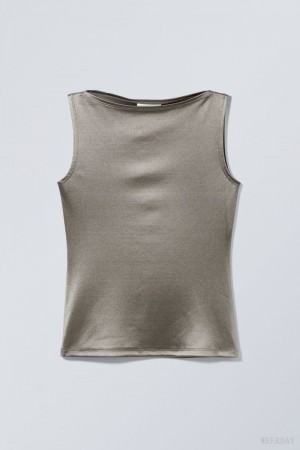 Weekday Annie Metallic Boatneck Top Szürke | WVZR2557