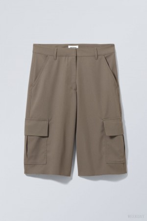 Weekday Arwen Cargo Suiting Shorts Khaki | DIEX2419