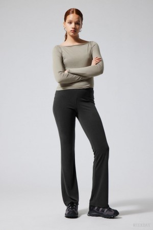 Weekday Bea Jersey Trousers Fekete | RZQT1181