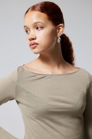 Weekday Boatneck Fitted Long Sleeve Top Mole | WFVM4198