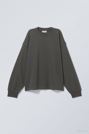 Weekday Boxy Crew Neck Sweatshirt Fekete | HMDF9326