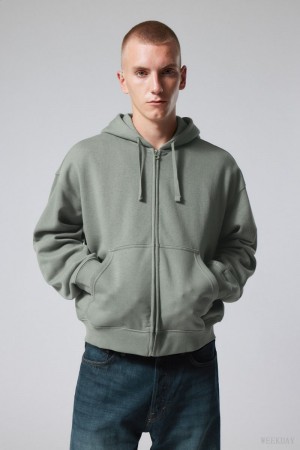 Weekday Boxy Midweight Zip Hoodie Szürke | EHRD4147