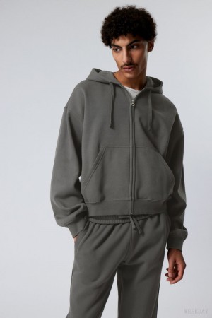 Weekday Boxy Midweight Zip Hoodie Szürke | VPXU1982