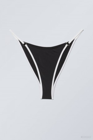 Weekday Brazilian Tanga Bikini Bottoms Fekete Fehér | EVDZ0025