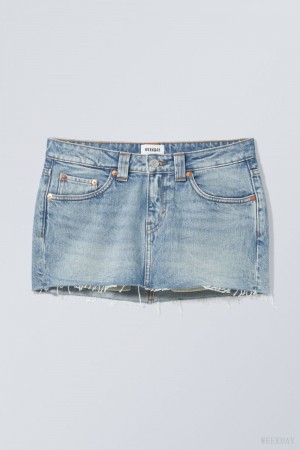 Weekday Ceinture Denim Mini Skirt Kék | TCBT8764