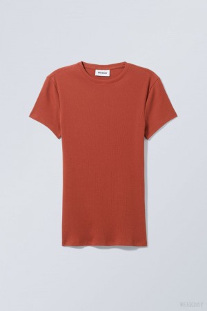 Weekday Close Fitted Rib T-Shirt Sötétnarancssárga | BMEY7962