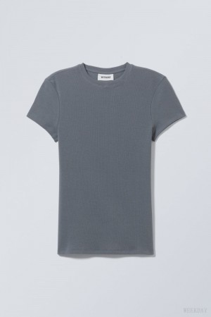 Weekday Close Fitted Rib T-Shirt Sötétszürke | RZWM7042