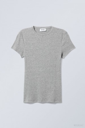 Weekday Close Fitted Rib T-Shirt Szürke | XAKF2734