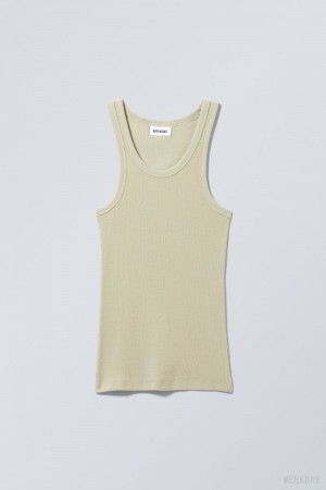 Weekday Close Fitted Tank Top Khaki | ISUX2081