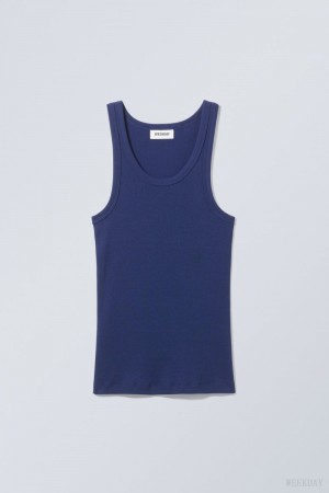 Weekday Close Fitted Tank Top Sötétkék | GKII3106