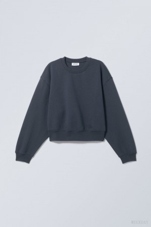 Weekday Crop Volume Sweatshirt Kék | MAJM2898