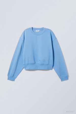 Weekday Crop Volume Sweatshirt Világos Kék | XJIG3772