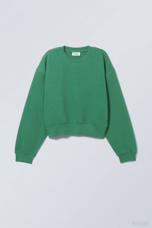 Weekday Crop Volume Sweatshirt Zöld | IXYK1191