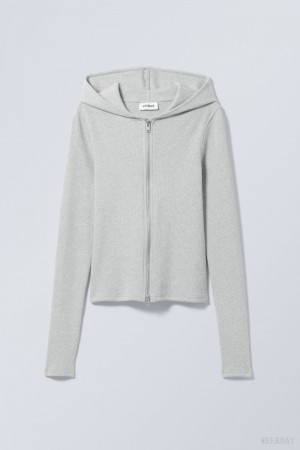 Weekday Cut Tight Zip Hoodie Szürke Barna | BBKC7622