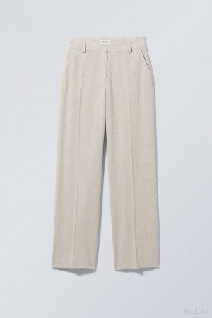 Weekday Cyrus Linen Mix Trousers Ecru | UXMA8854