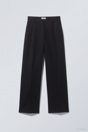 Weekday Cyrus Linen Mix Trousers Fekete | DHNA9258