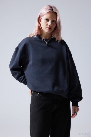 Weekday Essence Standard Sweatshirt Sötétkék | GCBR9067