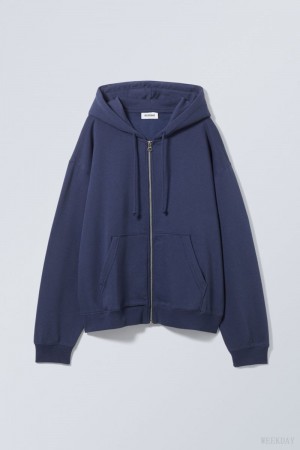 Weekday Essence Standard Zip Hoodie Sötétkék | CWWO3388