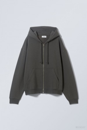 Weekday Essence Standard Zip Hoodie Sötétszürke | HNJT1488