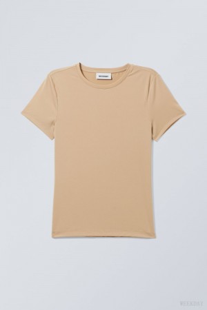 Weekday Fine T-shirt Bézs | VLHU7728