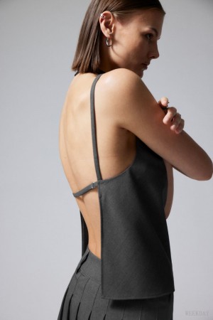 Weekday Fleur Suiting Open Back Top Szürke | JBIN8186