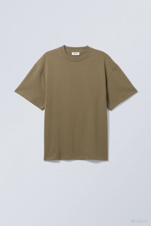 Weekday Great Heavyweight T-shirt Khaki | NEWL7158