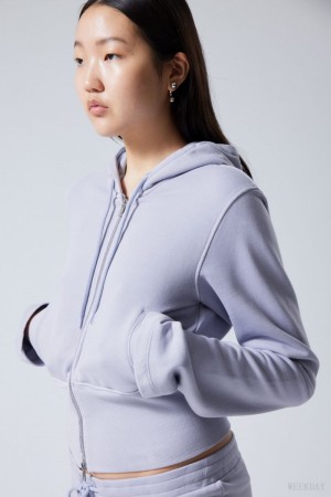 Weekday High Rib Mini Zip Hoodie Világos Lila | URVI9619