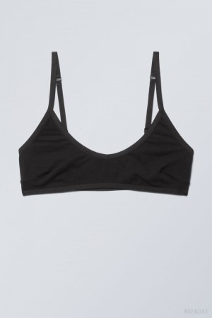 Weekday Inez Scooped Pamut Bralette Bralette Fekete | OTMM4076