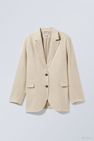 Weekday Isa Linen Mix Blazer Bézs | YODG7567