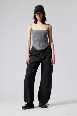 Weekday Junko Nejlon Zip Trousers Fekete | LXNS9427